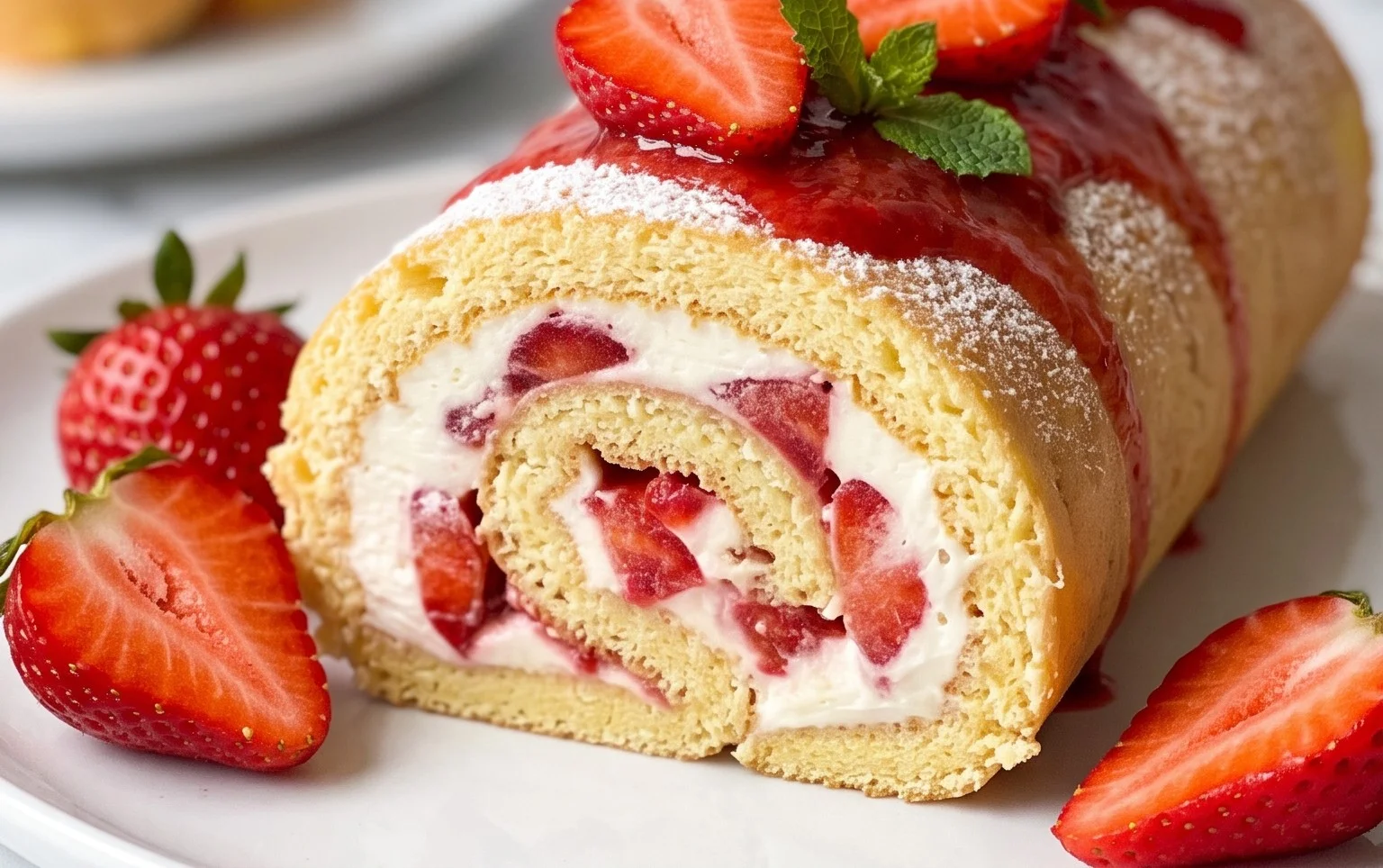Erdbeer-Biskuitrolle mit Mascarpone Rezept